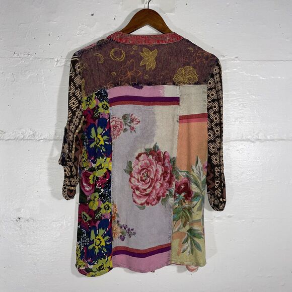 Sacred Threads Patchwork Boho Floral Tunic Top Multicolor Hippie Colorful Size M - Picture 6 of 8